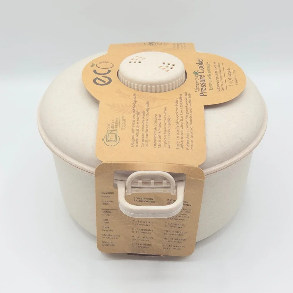 Eco Friendly Microwave Pressure Cooker 2.5Qt Wheat Straw Beige Fast Cookware NEW